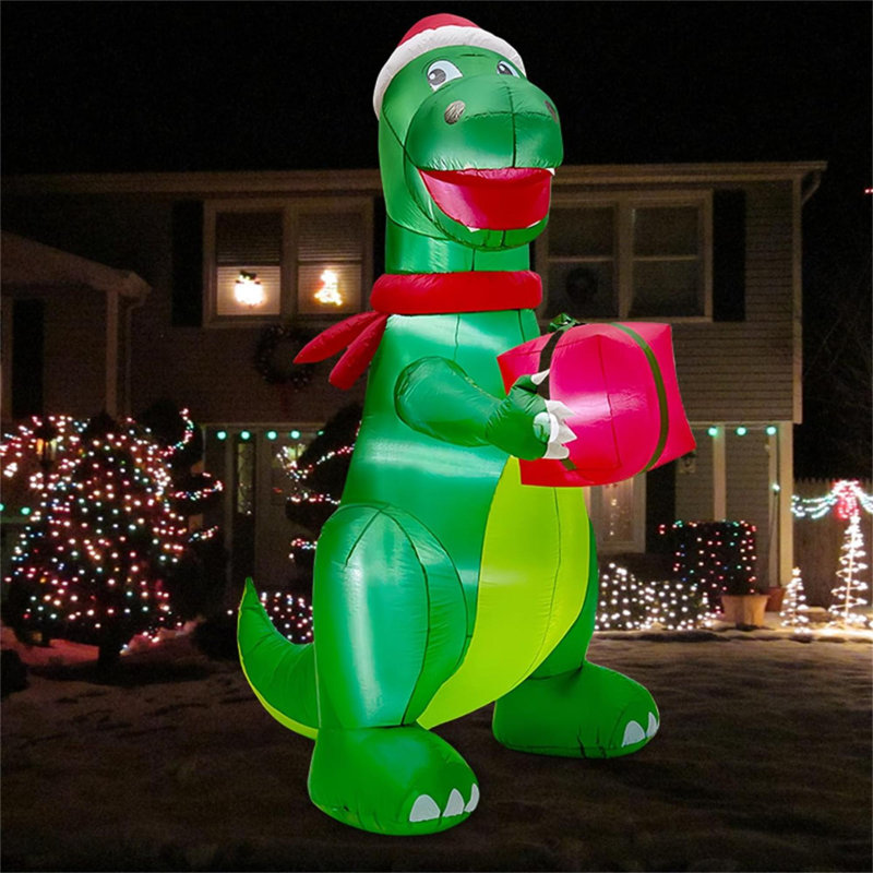 Décorations de Noël gonflables de 8 pi avec lumières DEL intégrées, dinosaures verts, modèle de pelouse, décorations de fêtes intérieures, décorations de patio, décorations de fêtes