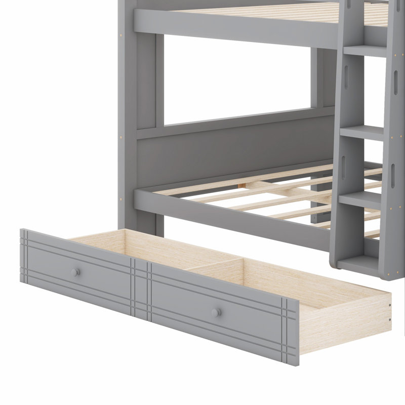 Lit superposé moderne avec bureau, tablettes de rangement et tiroirs, Grey
