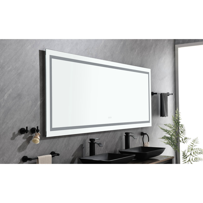 Miroir de salle de bain 72 po x 30 po à DEL avec brouillard, avant et rétroéclairé, 3 options de couleur, gradation continue - verre à haute intensité, aluminium, blanc pour brouillard de salle de bain