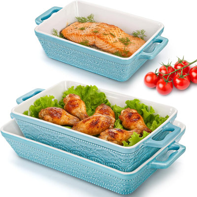 Set of 3 Ceramic Baking Dishes, Rectangular Bakeware with Handles, Elegant Casserole Dish