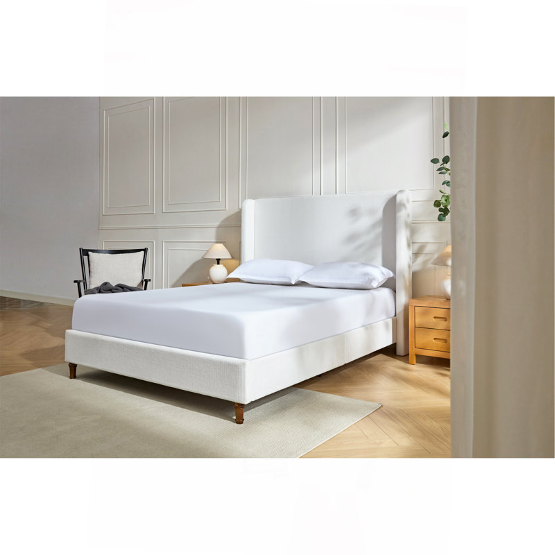 Grand lit tapissier Harper, Blanc, crème, Très grand lit