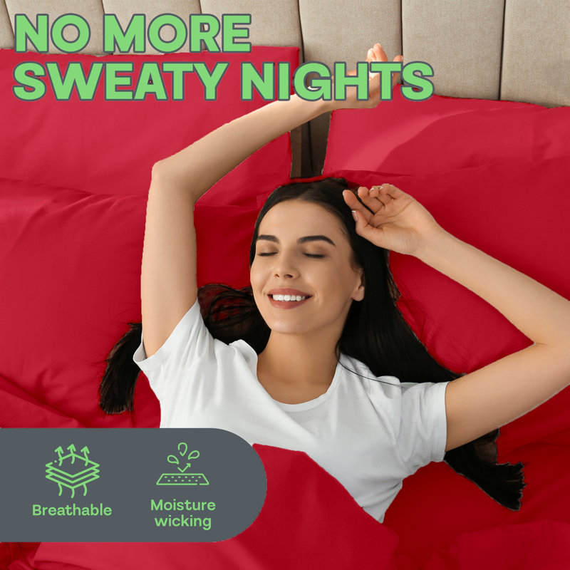 Ultra Soft Bamboo Sheet Set - 4 Pc Set - Wrinkle Resistant - Cooling Sheets with Deep Pockets, Red