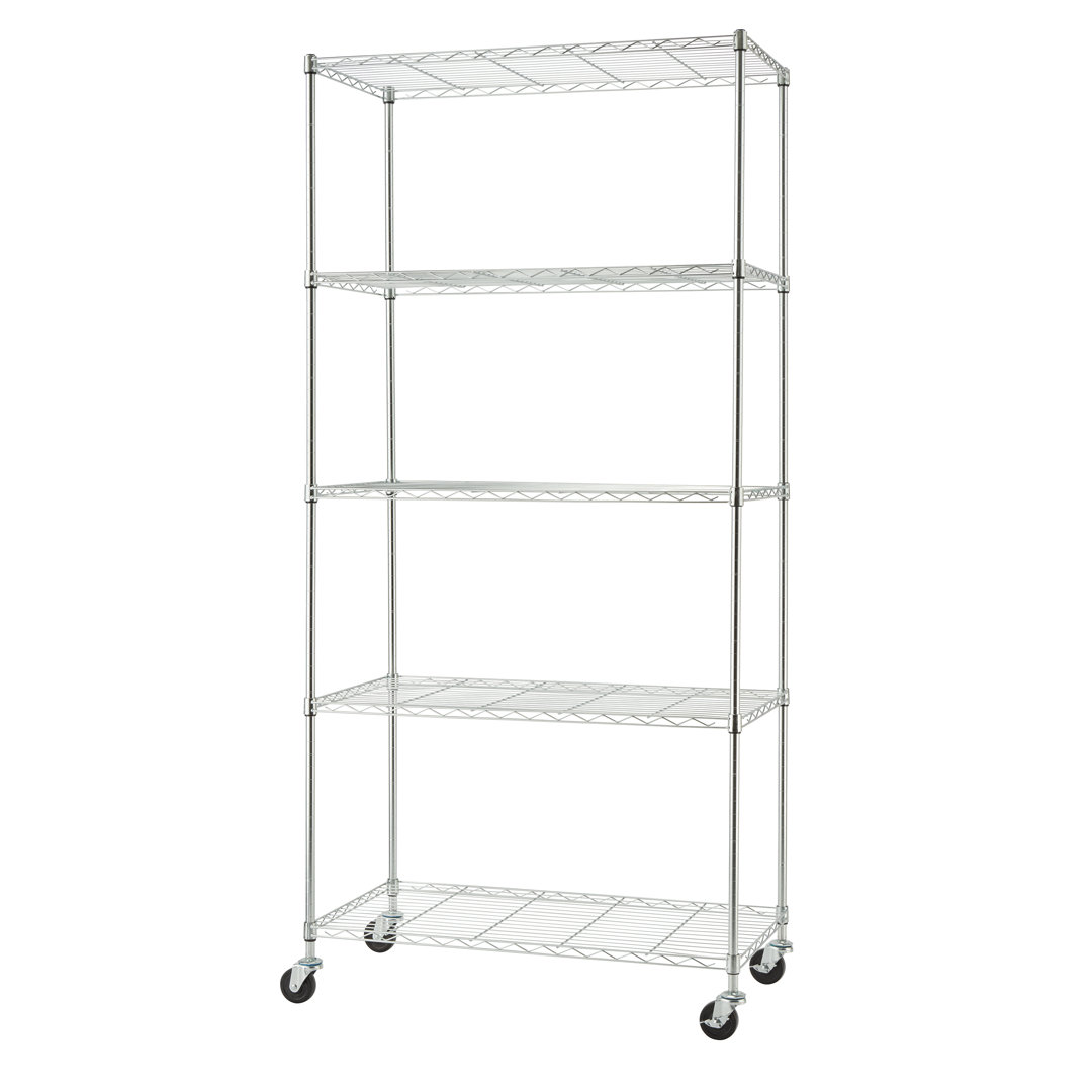TRINITY EcoStorage 5-Tier NSF Steel Wire Shelving Unit w/ Wheels (36 in. W x 18 in. D) Trinity 