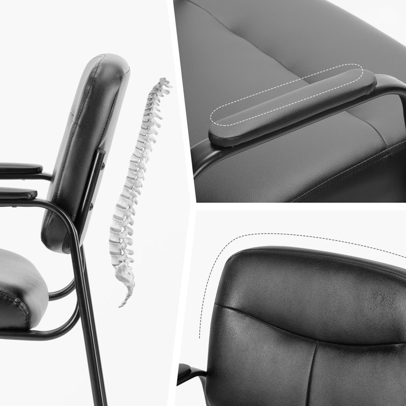 22.24" W Stackable Leather Seat Conference Waiting Room Chair with Metal Frame