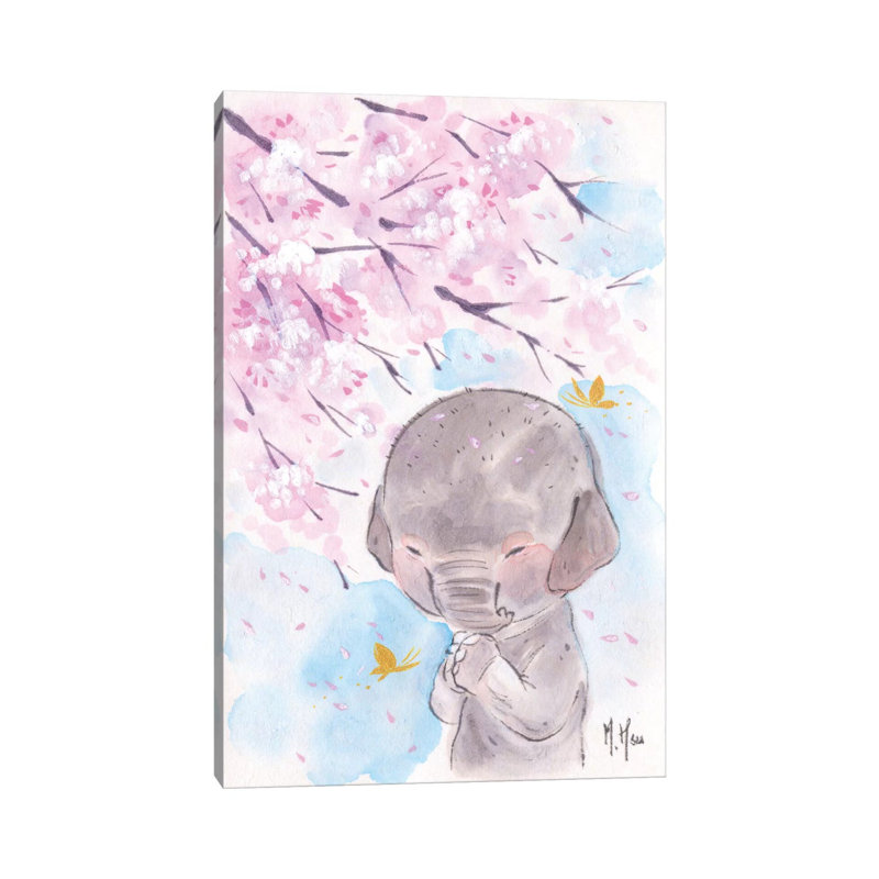 Cherry Blossom Wishes Elephant by Martin Hsu - Print on Canvas, 152.5 cm H x 101.5 cm W x 3.175 cm D, Wrapped Canvas