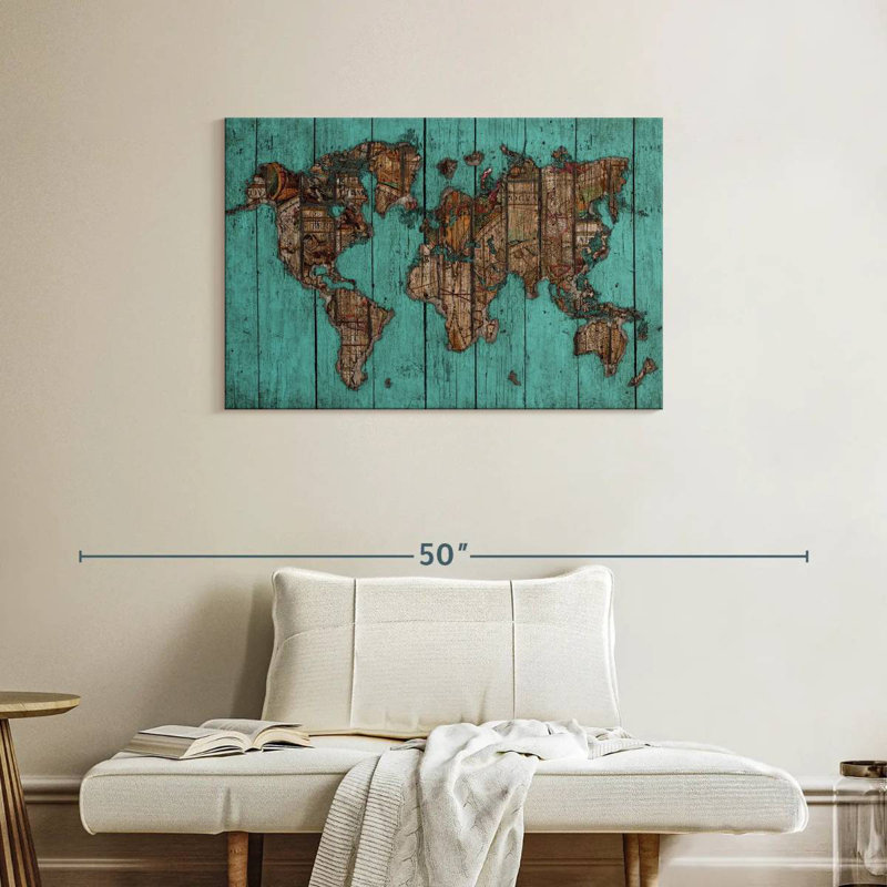 Carte en bois Aliaz turquoise, H 24 po x l 36 po