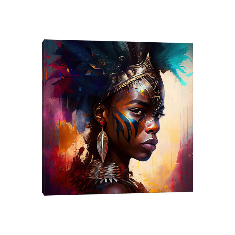 Powerful African Warrior Woman IV, Canvas, 12" H x 12" W x 0.75" D