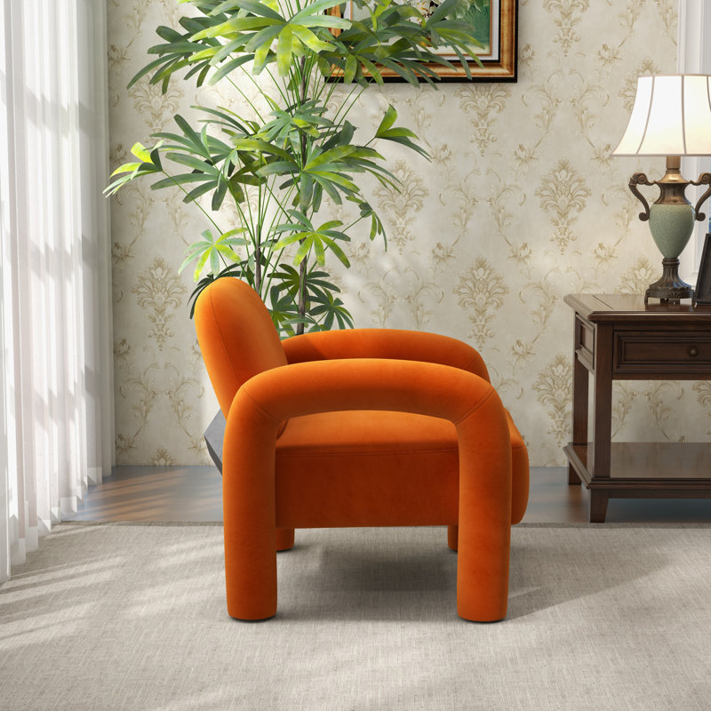 Fauteuil Iryanna, Velours orange, 2