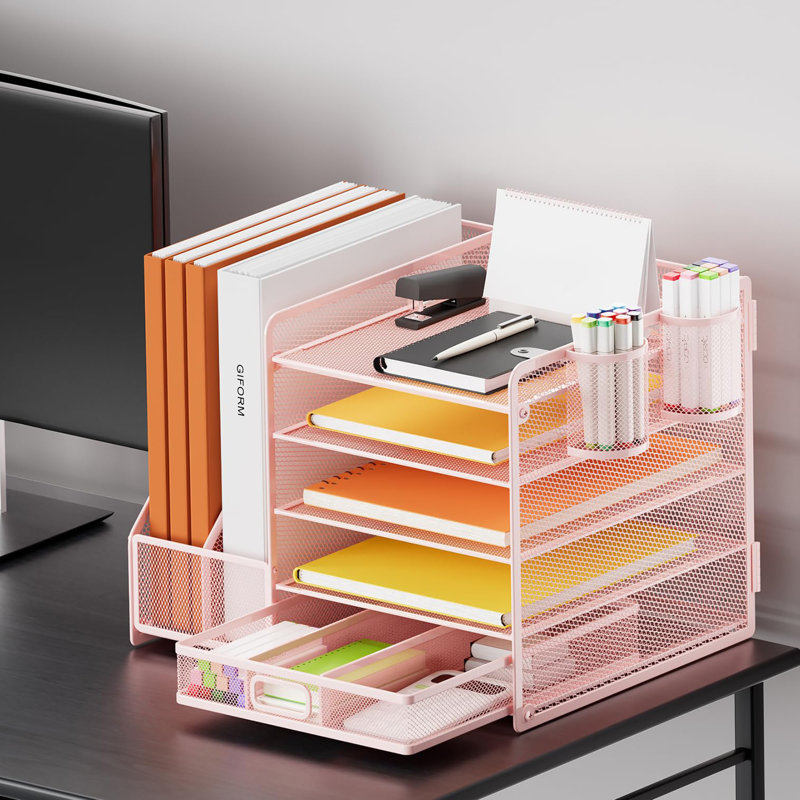 Metal Stackable File Organiser, Pink