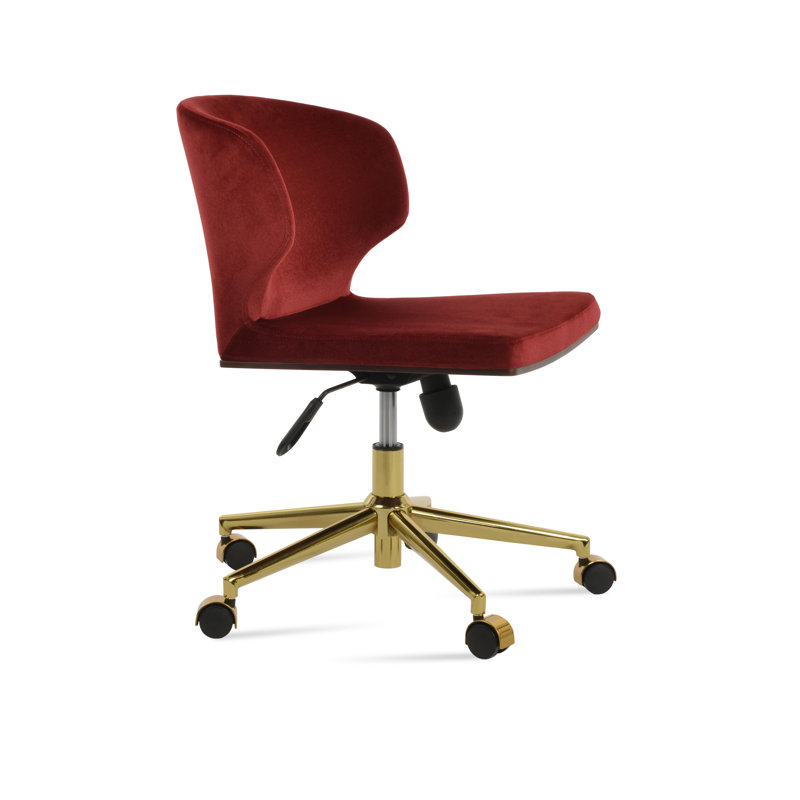 Chaise de bureau Amed Plus, Cerisier, Velours, Doré