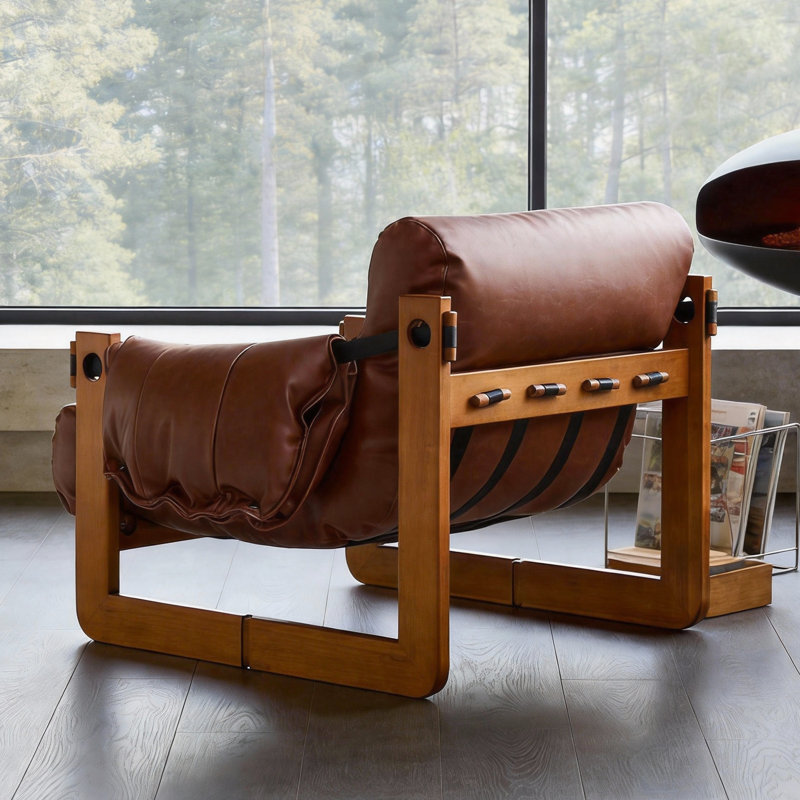 Brown Waxed Leather Armchair, 95cm Mid-Century Design with Pillow-Top Arms and Solid Wood Frame Fast Dispatch From UK Warehouse – Dispatched Within 2 Days