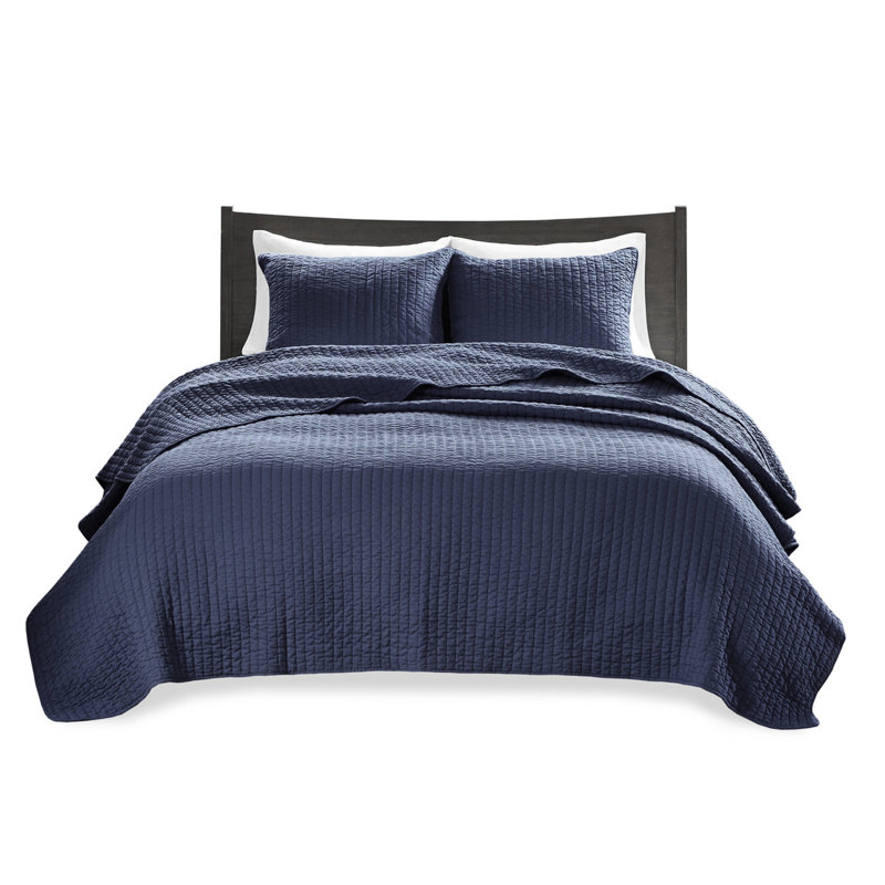 Navy Reversible Quilt For King/ King - Microfiber And Cotton Filled Constitution In Bedding