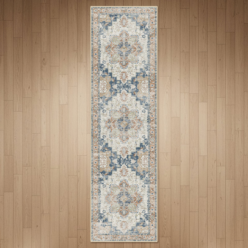 Tapis oriental performance Roehit, Tapis de couloir 2 pi x 10 pi, Bleu / Orange