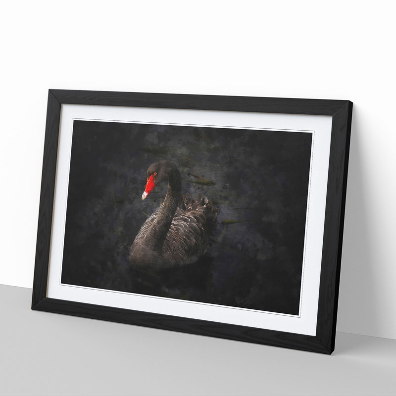 Black Swan - Picture Frame Painting, 27cm H x 36cm W x 2cm D, Black Framed