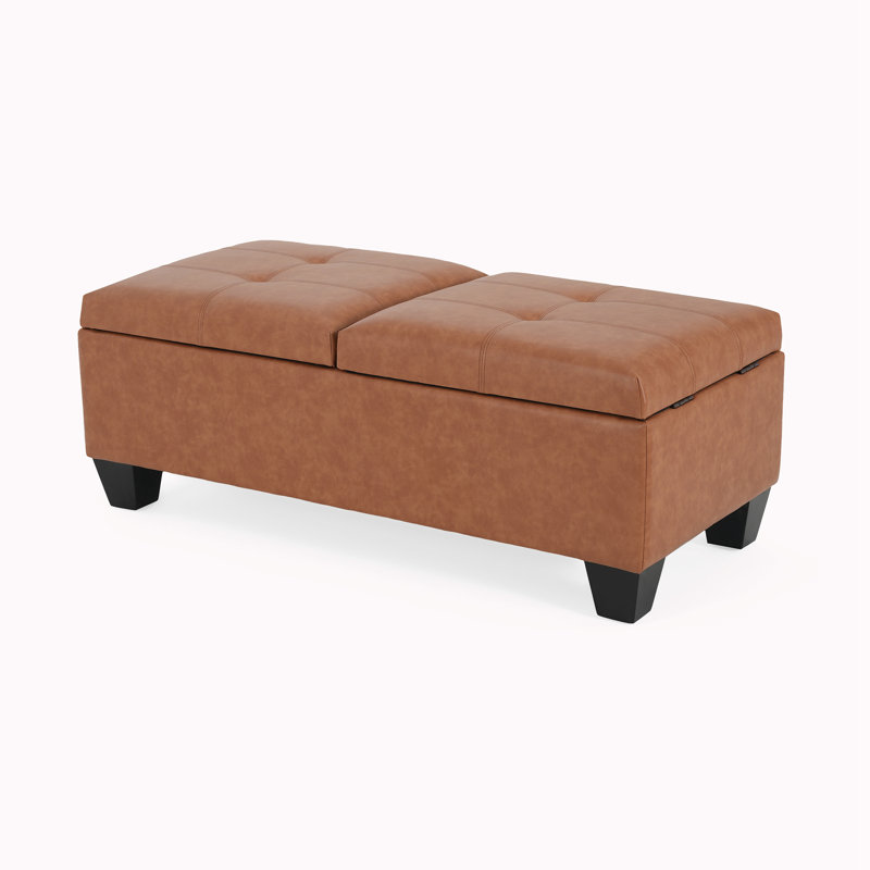 Banc de rangement avec repose-pieds en similicuir, Brun