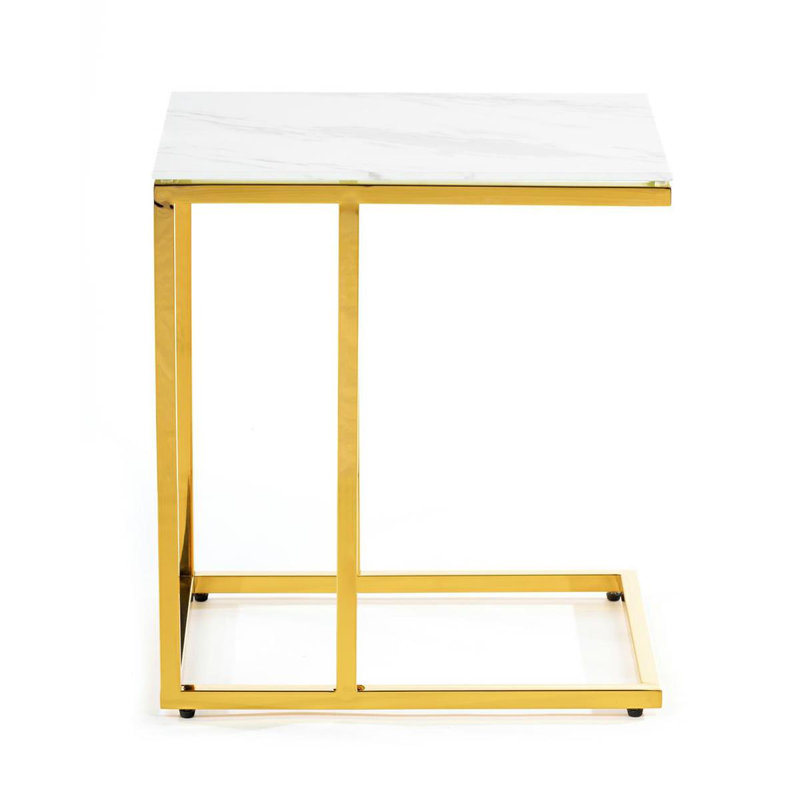 Capirano Glass Top Frame End Table, Gold
