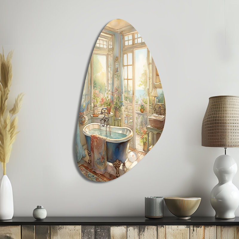 Elegant Bathroom Retreat I - Art mural asymétrique en métal, H 39 po x l 21 po