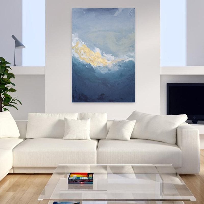 Art contemporain, art contemporain abstrait océanique minimaliste, H 48 po x l 32 po