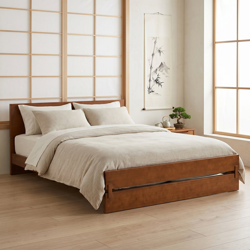 Queen Size Bamboo Platform Bed Frame, Solid Wood, Heavy-Duty Support, No Box Spring Needed, Minimalist, Walnut Brown