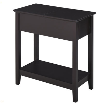 End Table, Narrow Side Table With Flip Top, Storage Cabinet, Bottom Shelf For Living Room
