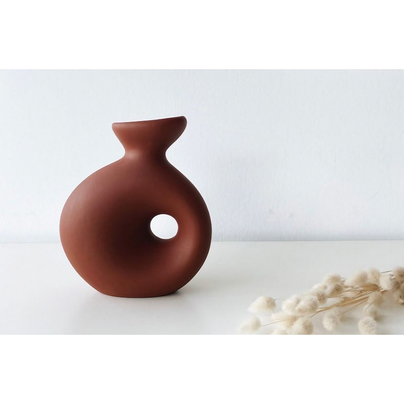 Conzuelo Ceramic Table Vase, Brown, 14cm H x 7cm W x 16cm D