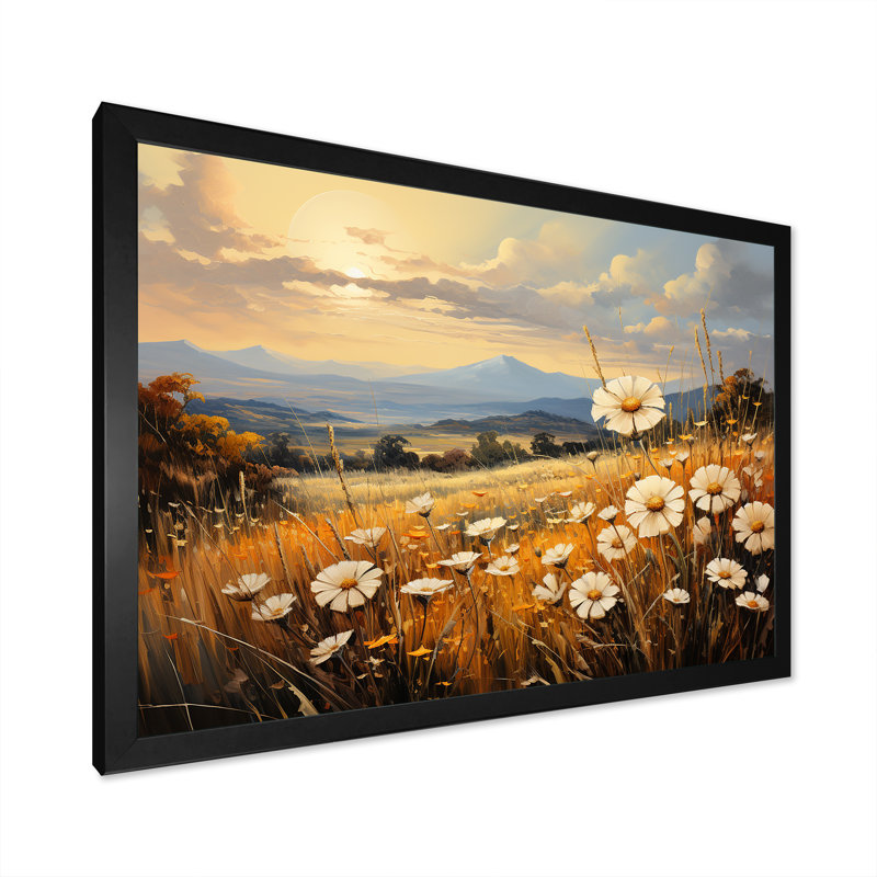 Magnifique champ de fleurs chaudes sur toile, H 16 po x l 32 po x P 1 po, Cadre simple noir