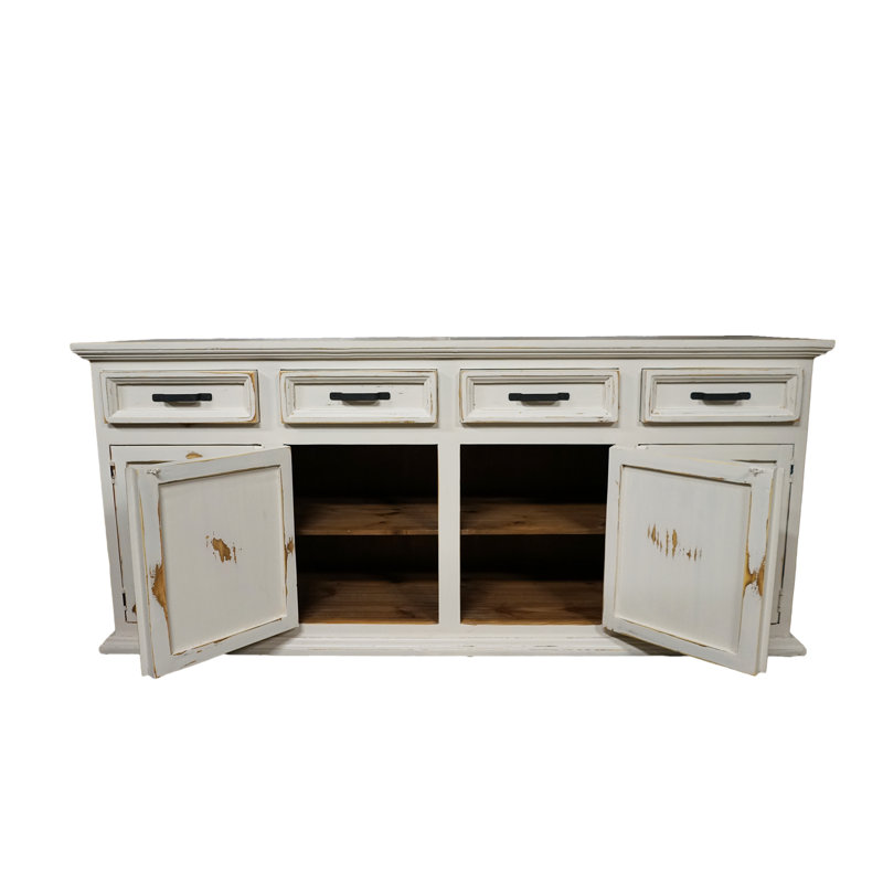 Rustic Sierra 77.5" Solid Wood Sideboard Buffet, Antique White