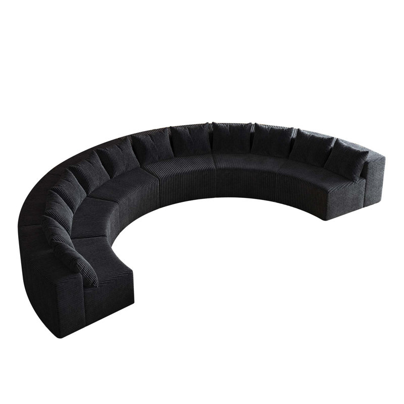 Canapé modulaire incurvé confortable avec plusieurs coussins pour différentes pièces Cazares, Velours côtelé noir