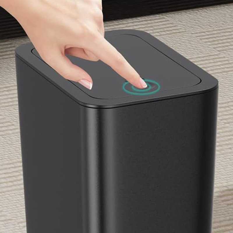 Black Slim Plastic Trash Can with Lid, 10 Liter, 3 Pack