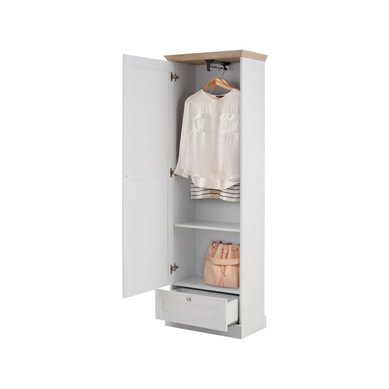 Rawls 1 Door Manufactured Wood Wardrobe, White and Oak