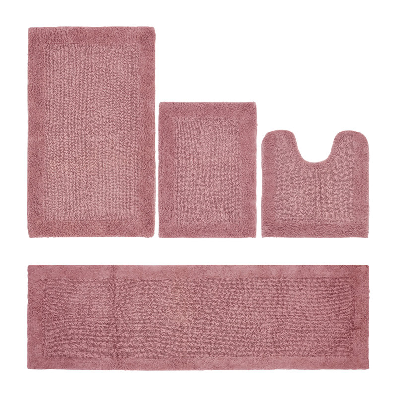 Ensemble de tapis pour salle de bain réversible 4 pièces Edge, 4 pièces (17 po x 24 po | 20 po x 20 po | 24 po x, Rose