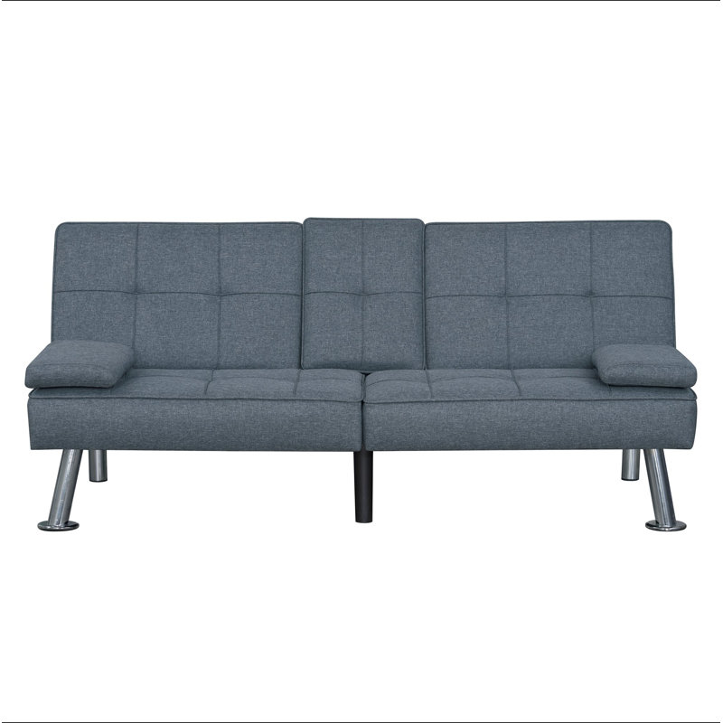Canapé-lit convertible moderne en tissu gris avec ports USB et porte-gobelets rabattables