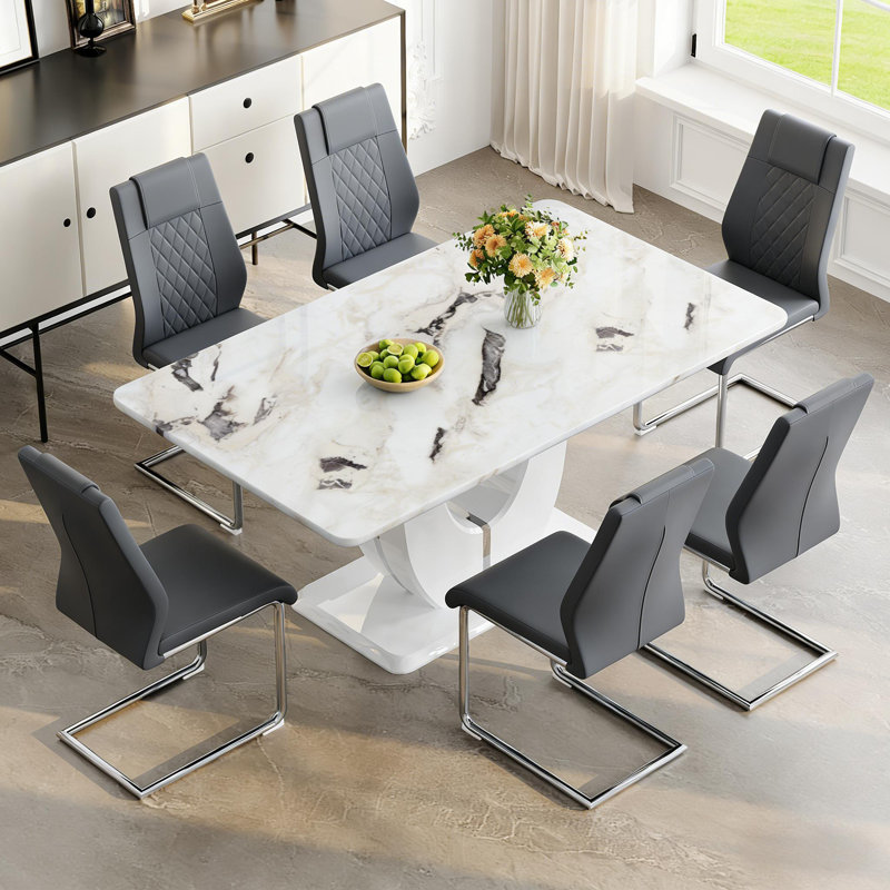 Ensemble de table de salle à manger 63 ", ensemble de table de salle à manger moderne avec chaises en similicuir, Dark Grey