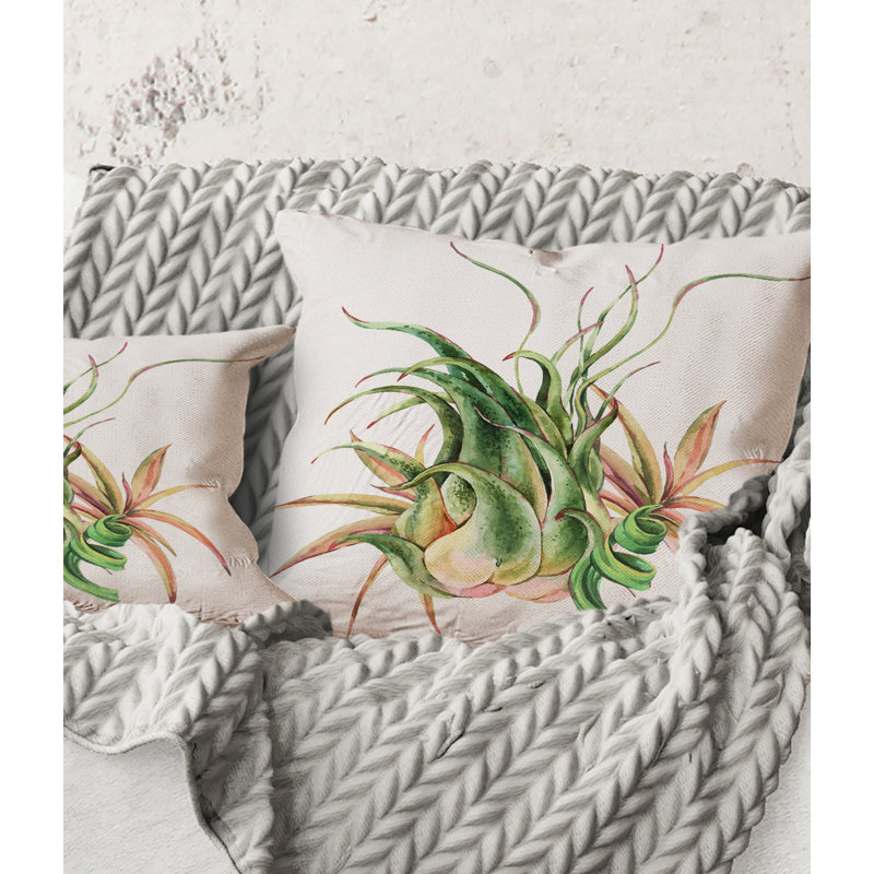 Carré, feuilles tropicales, plante grasse, coussin décoratif imprimé maison de campagne, 18" x 18"