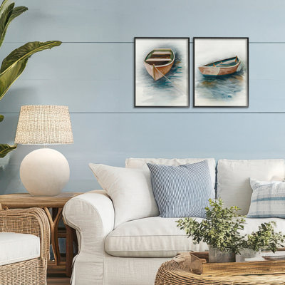 Tranquil Drifting Boat 2pc Framed Giclee Set, design by Jacob Q