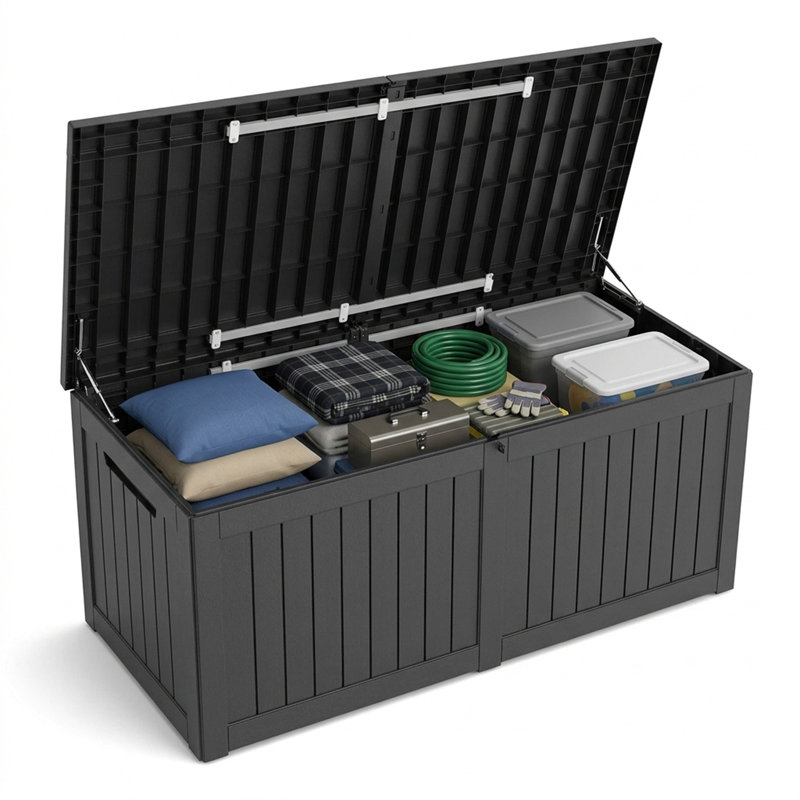 Decksplore 250 Gallons Water Resistant Resin Lockable Deck Box, Black