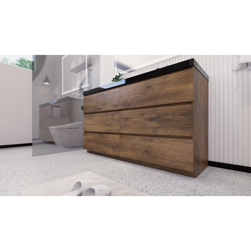 Base autoportante de 58,8 pouces seulement avec tiroirs, sans plateau, Bois de rose