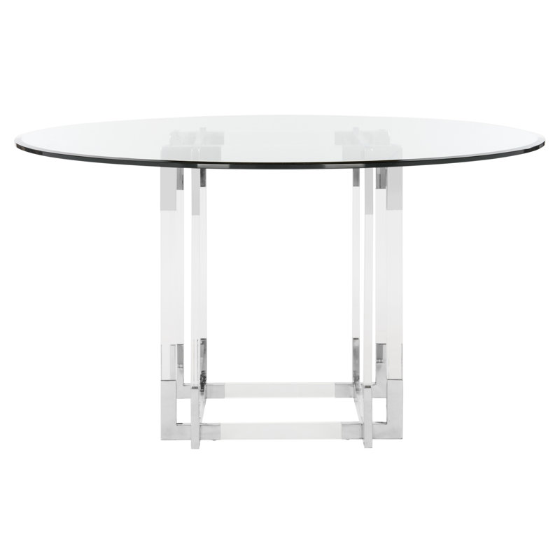 Round Glass Dining Table, 30" H x 54" L x 54" W, Silver