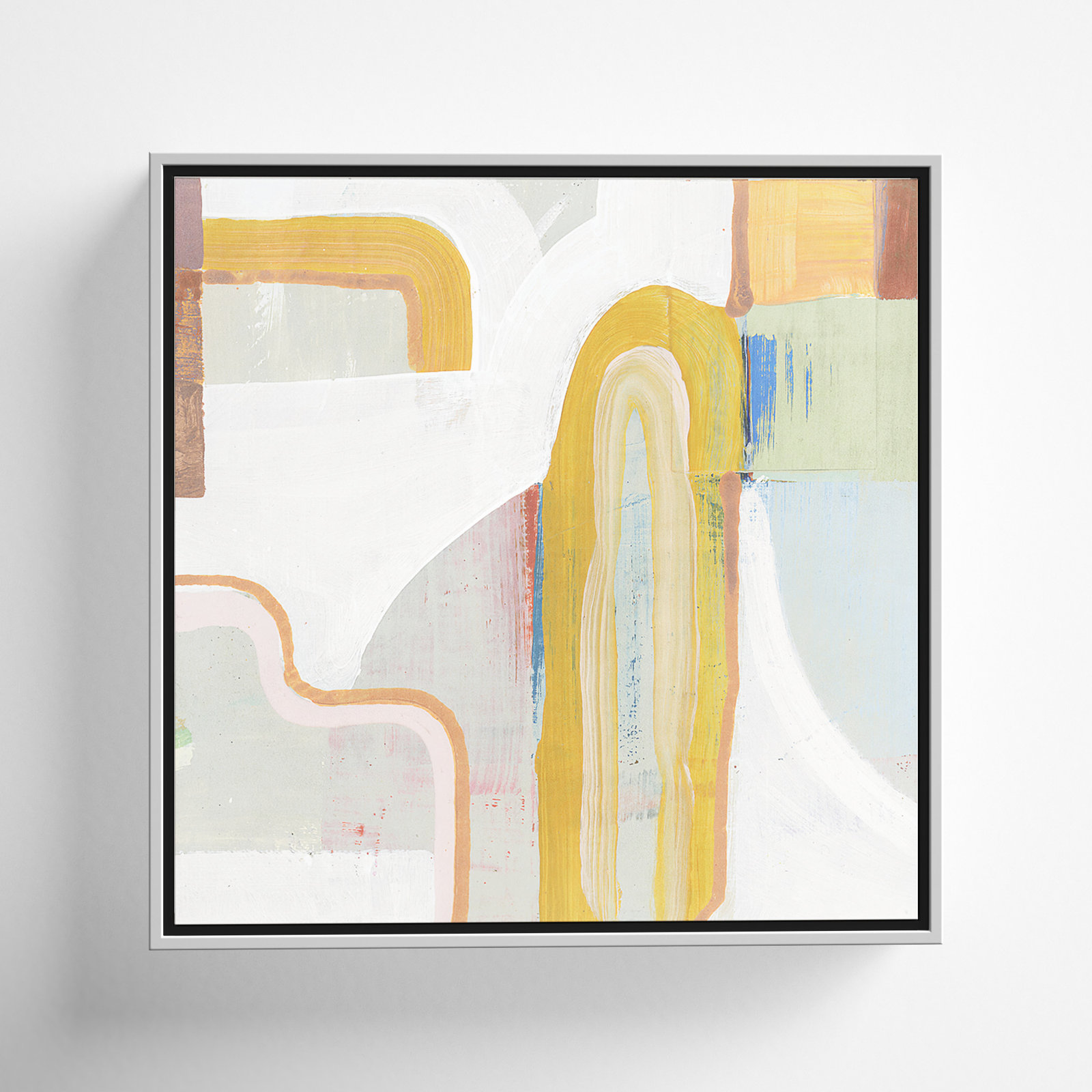 Together Again II by Cartissi - Floater Frame Painting on Canvas, Silver , 13.5" H x 13.5" W x 2" D