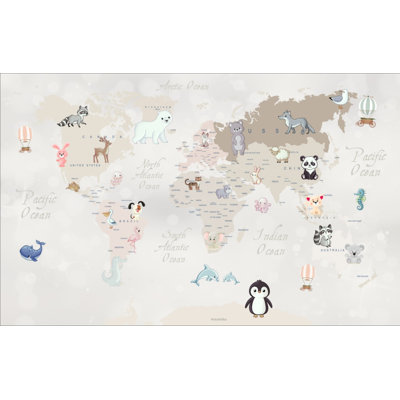 Papier peint Allissia World Map Land and Sea Creatures