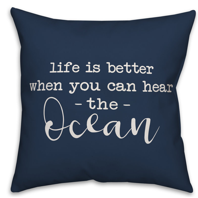 Textual Outdoor Throw Pillow, Navy, 20" H x 20" W