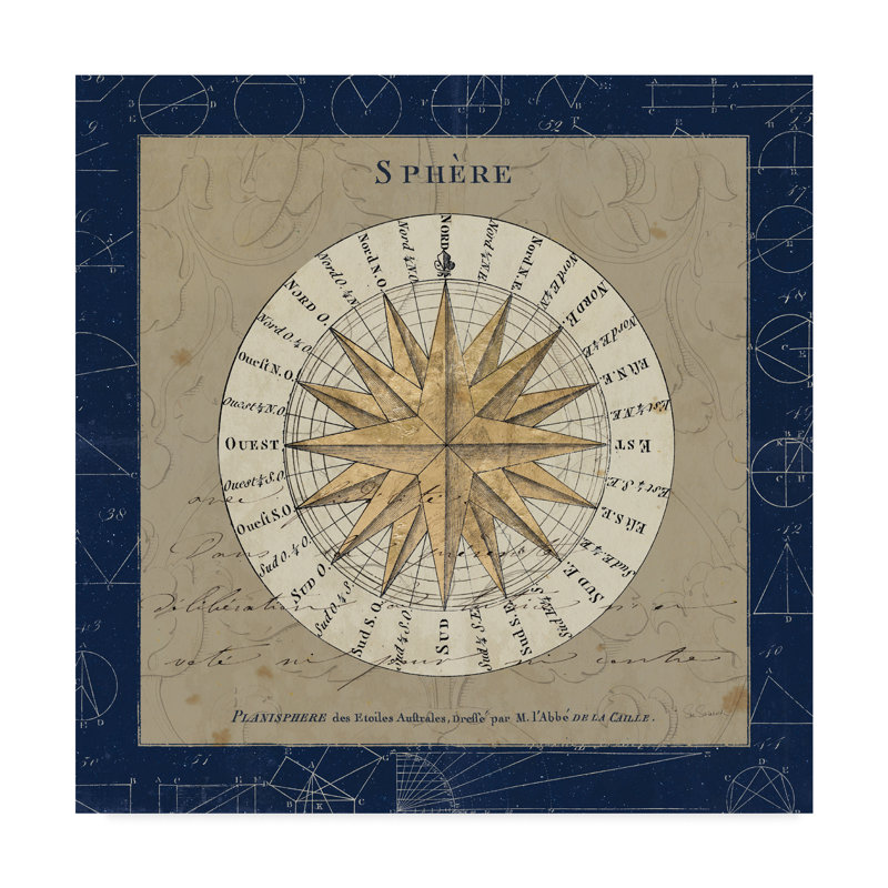 « sphere compass blue », reproduction d’impression sur toile tendue, H 35 po x l 35 po x P 2 po