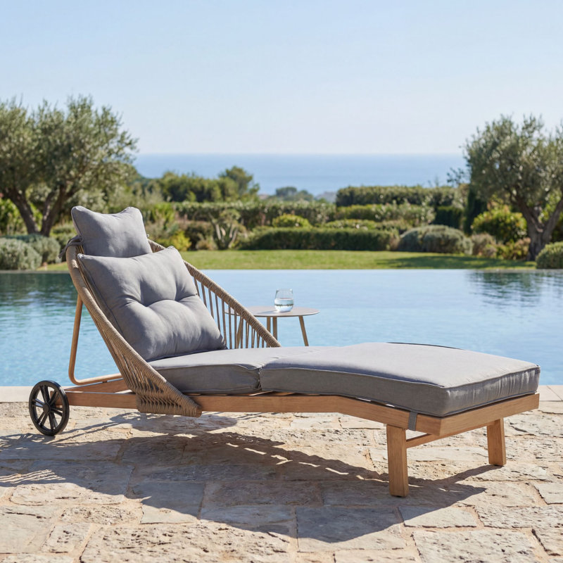 Chaise longue avec coussin amovible, Gris