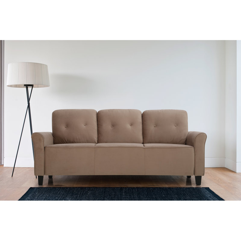 Glasser 78.74" Velvet Rolled Arm Sofa, Brown