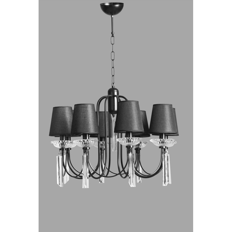 Lustre noir élégant, hauteur réglable, 25,6 po de diamètre x 33,5 po de hauteur | Corps en métal avec détails en pierre de cristal et en verre | Douille E14, 40 W maximum | Parfait pour la salle à manger, le salon et le vestibule