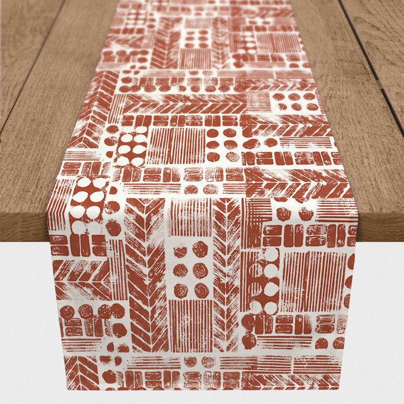 Chemin de table aztec tribal stamp Harvir, 90 po x 16 po, Rouille