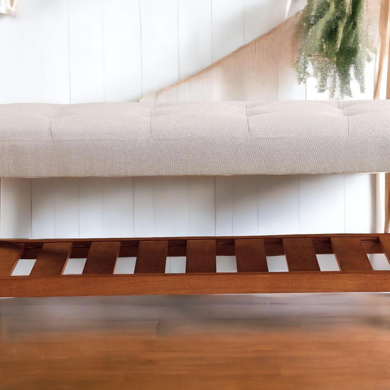 Charla Light Gray Fabric & Oak Finish Bench, Gray