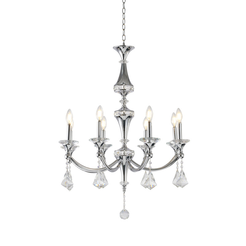 Lustre en cristal 8 lumières Jasslynn, Transparent, Chrome