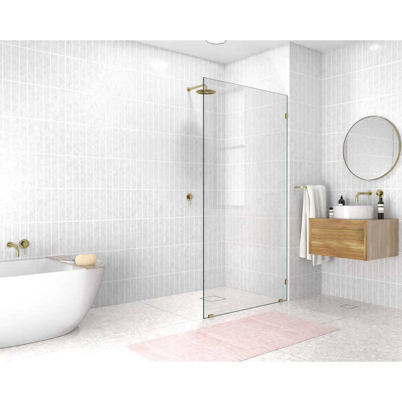 Vela 37 in. x 78 in. Fully Frameless Single Fixed Shower Panel, Satin Brass