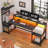 Gaming Desk With Hutch & Monitor Stand,Corner Computer Desk With LED Lights & Outlets For Home Office-1972224554-1972224557
